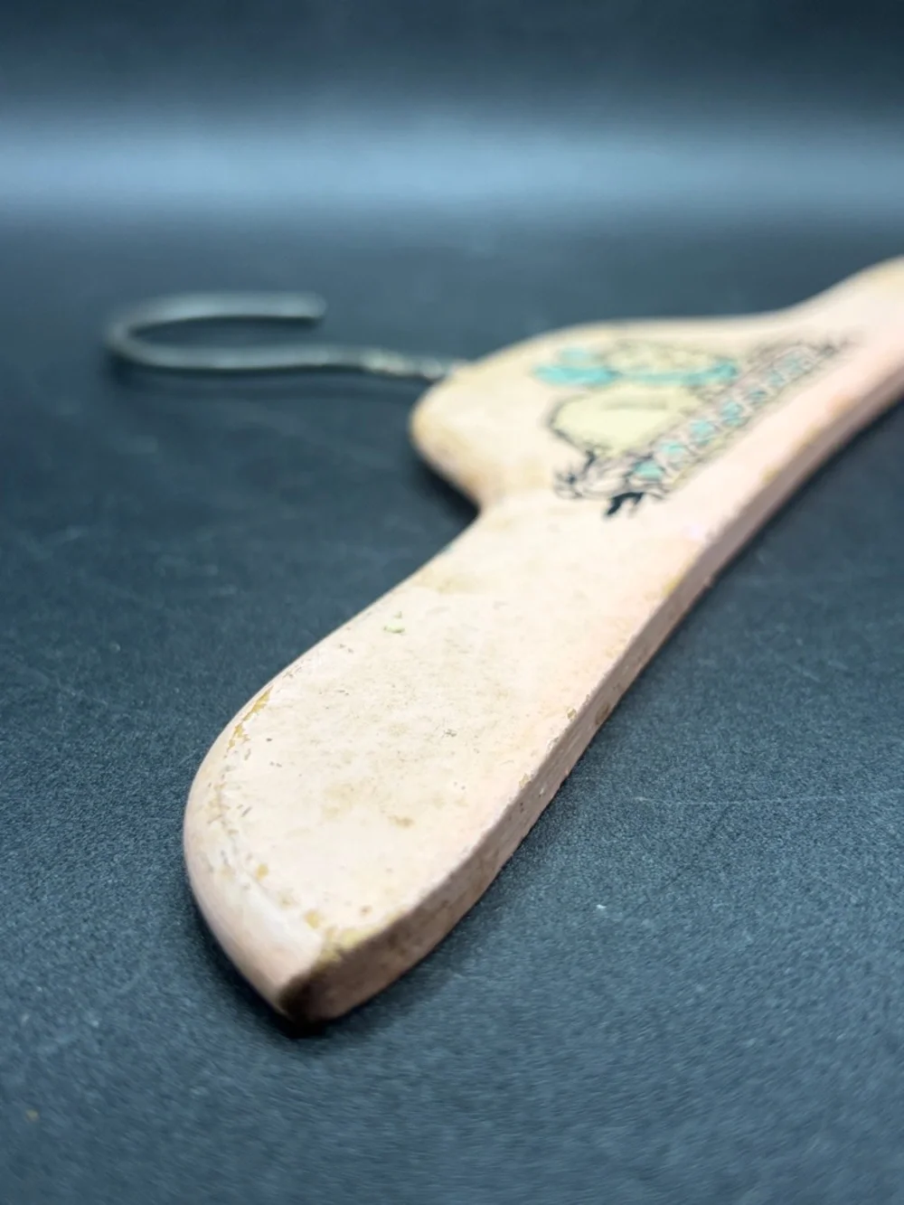 1930s Vintage Children's Wooden Clothing Hanger Pink Kitten Cat With Blue Bow